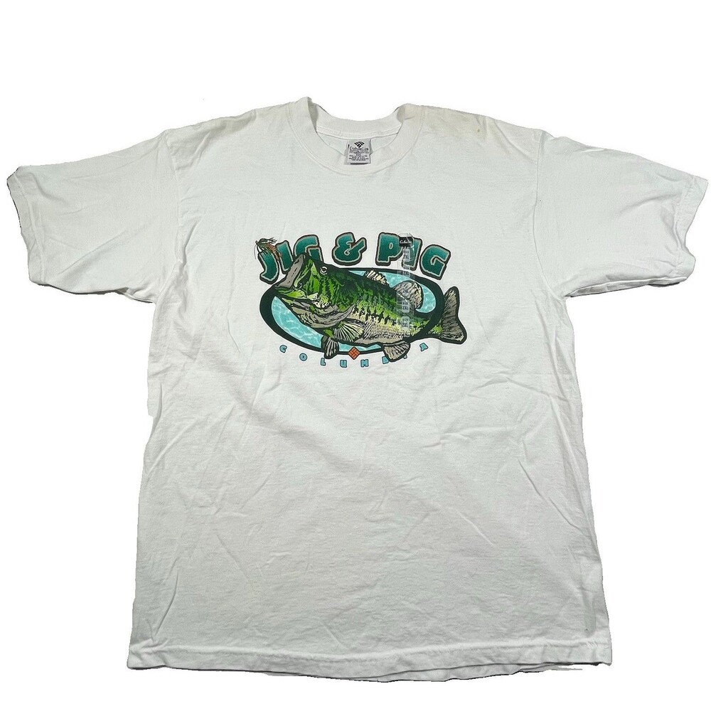 Vintage 90s Columbia Big & Pig Fishing T Shirt NOS NWT White XXL